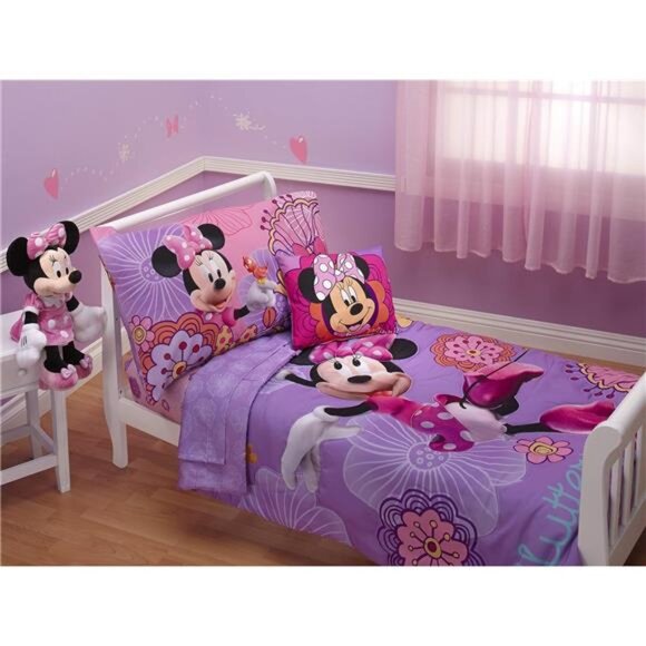 Disney 4 Piece Minnie's Fluttery Friends Toddler Bedding Set, Lavender - Picture 1 of 7
